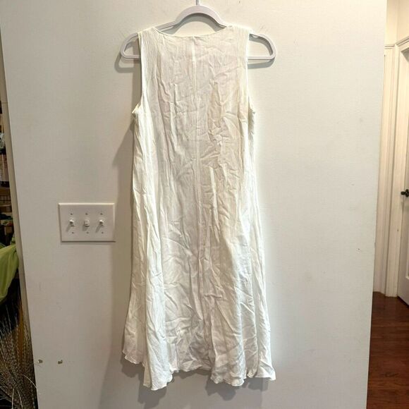 Chico's Womens Ivory Midi Tank Dress M 1.5P Embroidered Trim Pullover Sleeveless - Picture 2 of 8